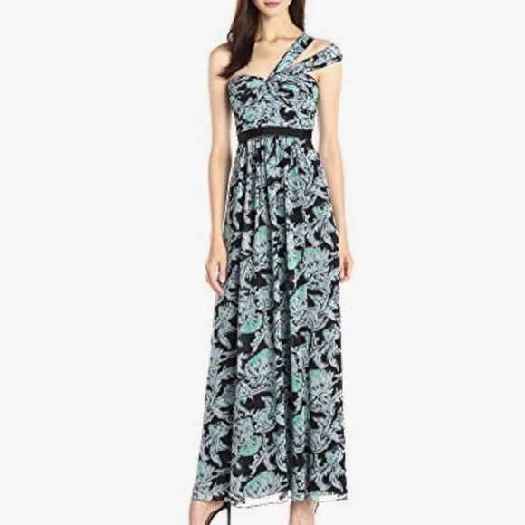 BCBGMax Azria Women's Inga One Shoulder Printed Black Green White Gown Sz 2 new - Picture 7 of 7